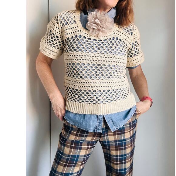 Vintage Boho Crocheted Top Cream Size Medium Handmade Cotton Soft girl - Picture 7 of 10